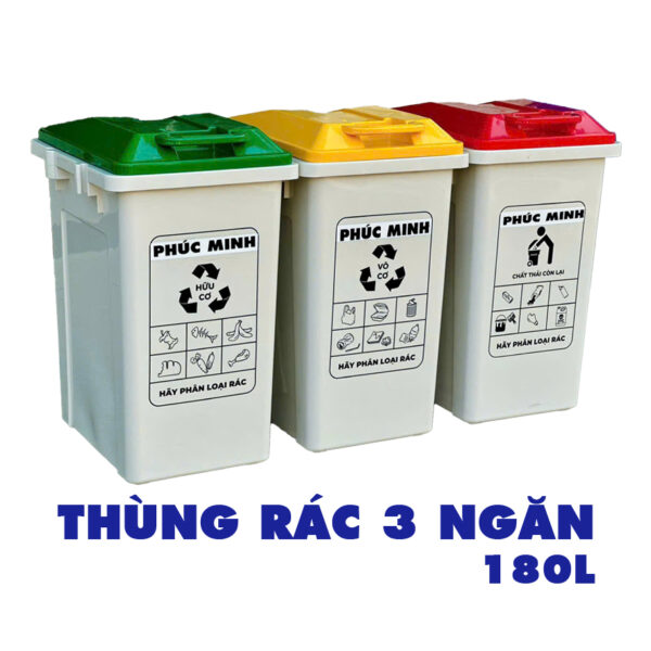 Thùng rác 3 ngăn phân loại (60L/ngăn)