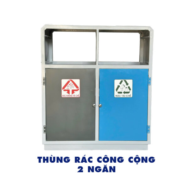 Thùng rác công cộng 2 ngăn - Thùng rác thép - Thùng rác phân loại